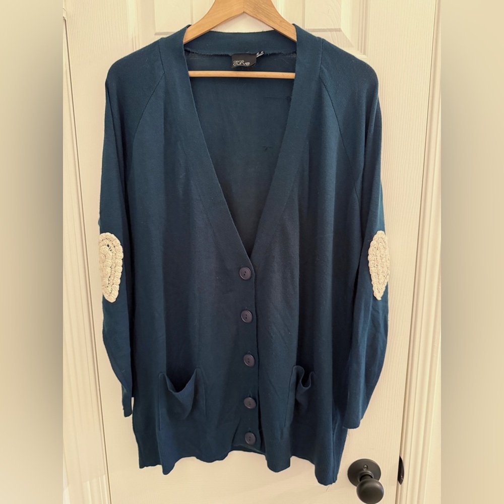 ASOS Blue Cardigan with Heart Elbow Patches